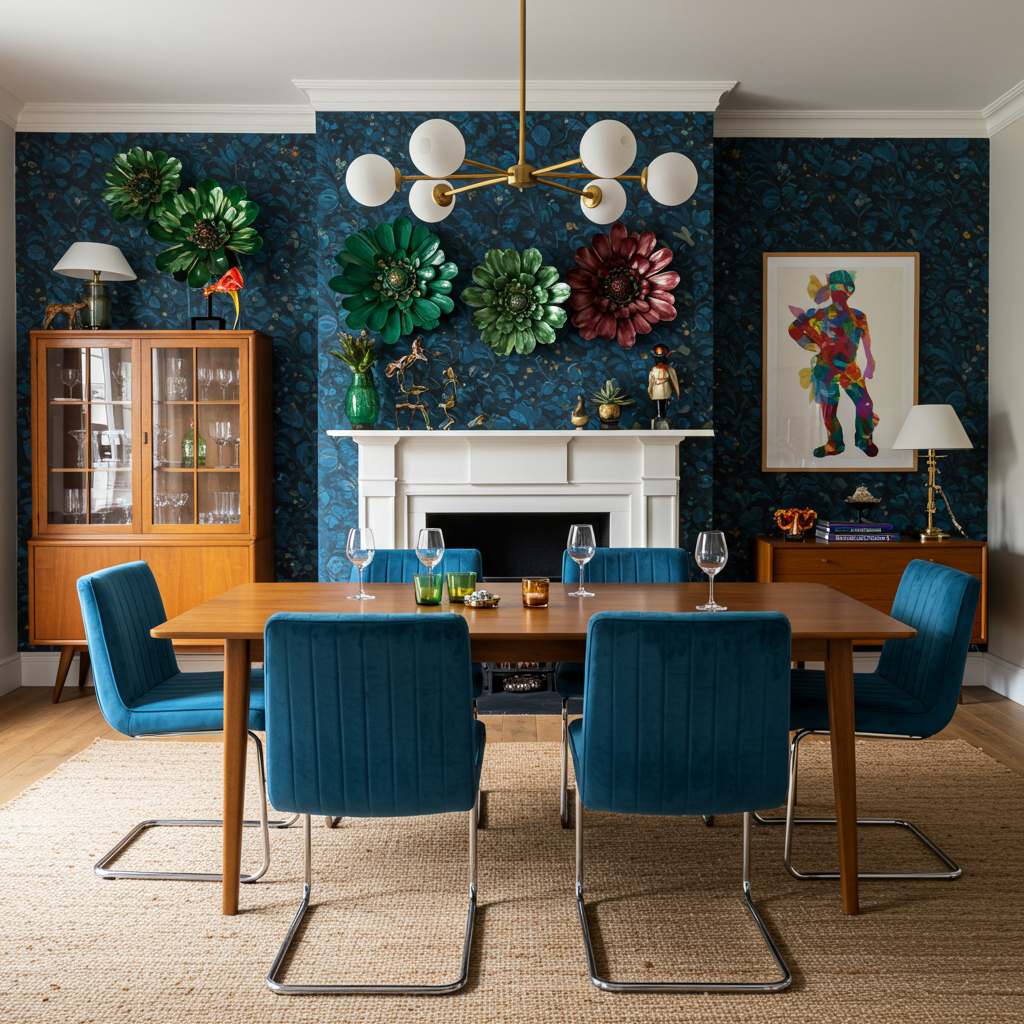 a dining room with a table and chairs