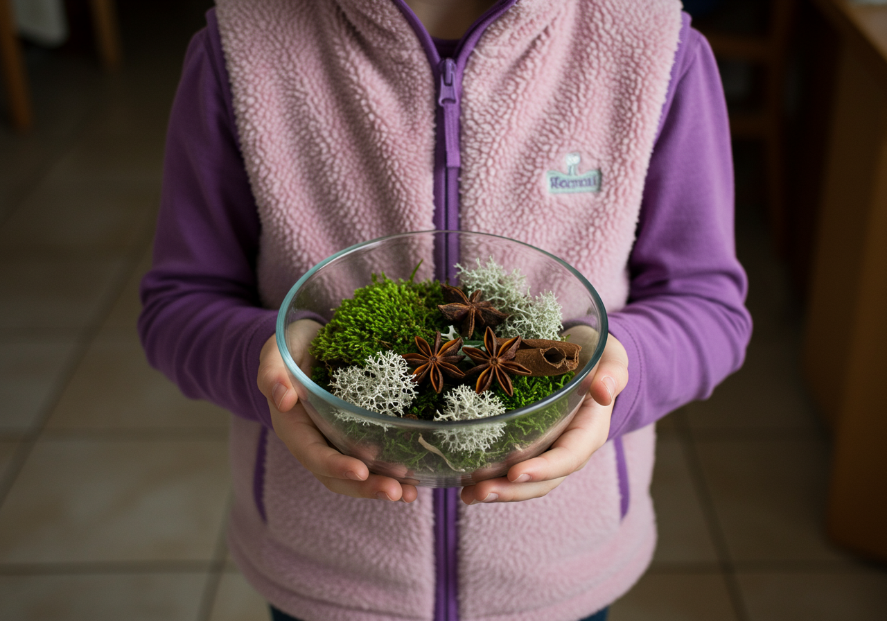 Child with moss garden